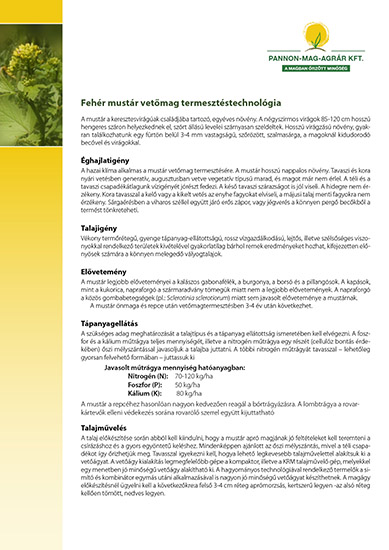 Fehér mustár vetőmag termesztéstechnológia