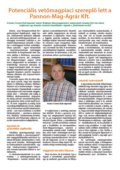 Potenciális vetőmagpiaci szereplő lett a Pannon-Mag-Agrár Kft.