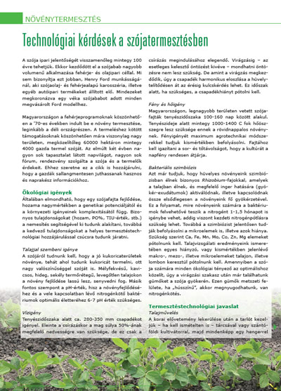 Technológiai kérdések a szójatermesztésben